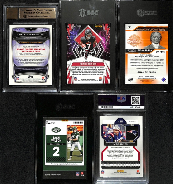 Lot of (5) Graded Football Rookie Cards inc. 2014 Bowman Chrome Odell Beckham Jr Autograph Refractor (BGS 9.5) (10 Auto), +